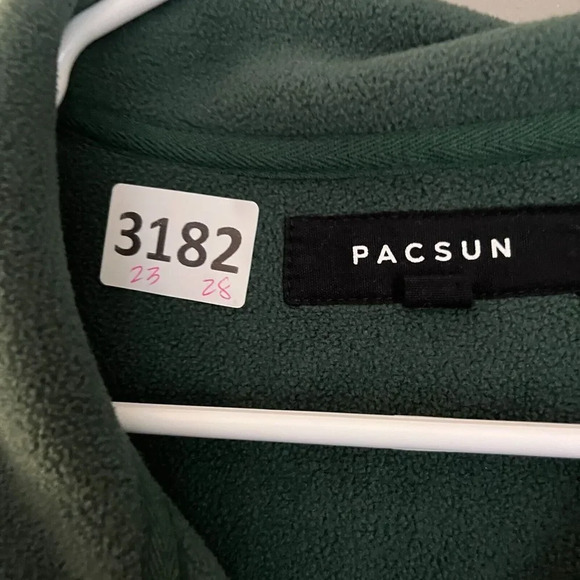 Pacsun Mens Green White Full Zip Jacket Medium Scenic Polar Fleece Forest Trees - Picture 12 of 13